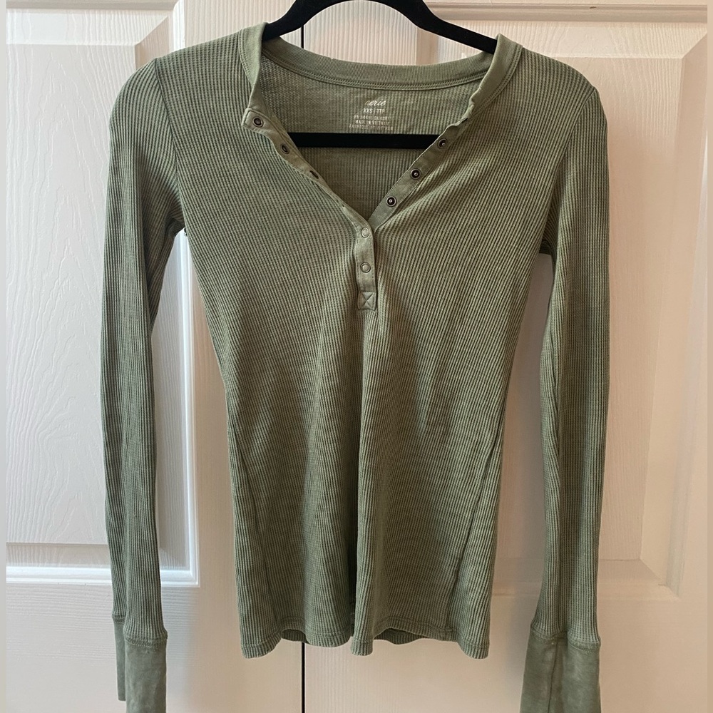 Aerie Waffle Long Sleeve Button shirt